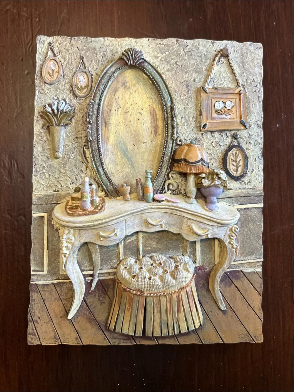 Handcrafted 3D Wall Plaque Set in Cream and Gold -